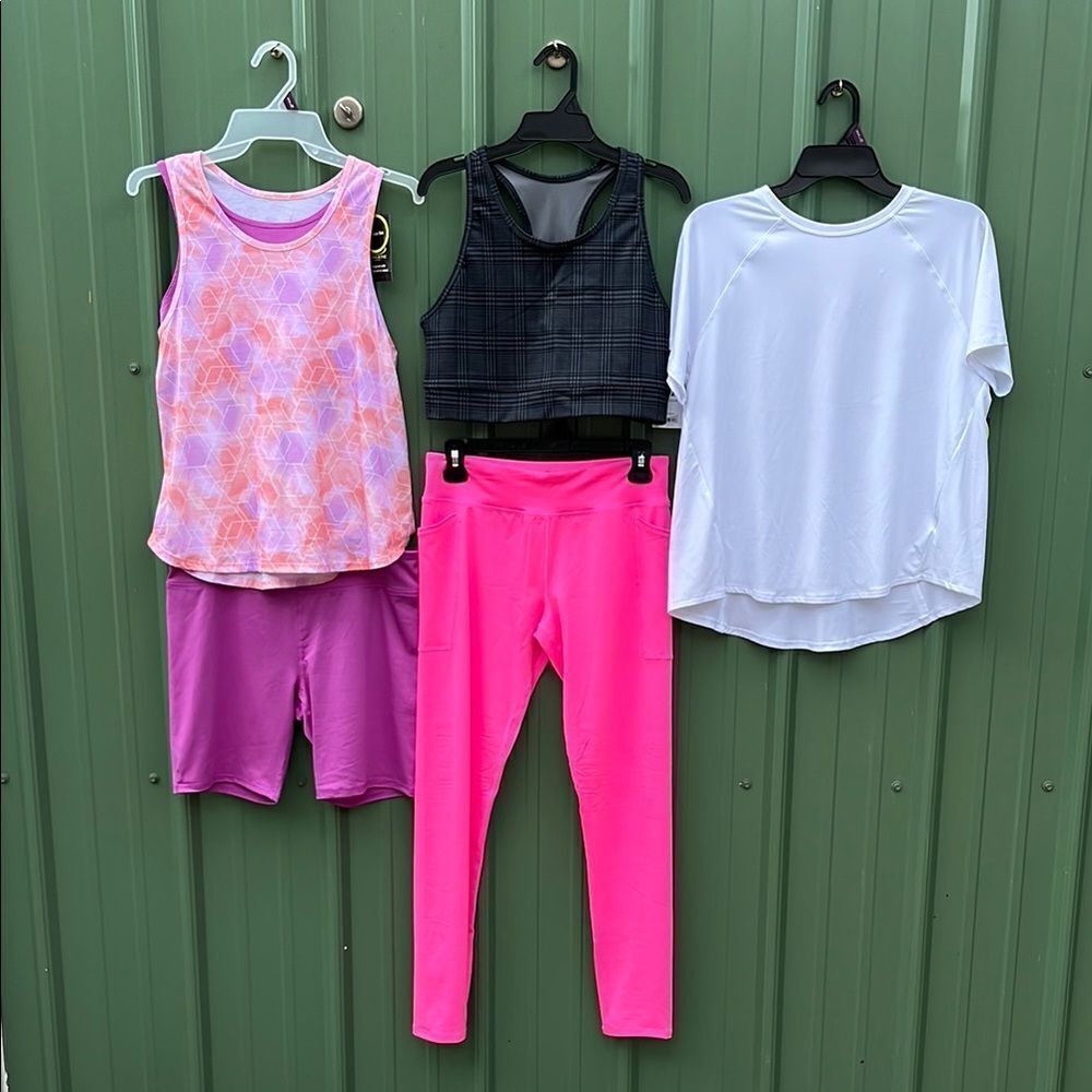 Girls Tank Top Bike Shorts Sports Bras Leggings & T-Shirt 6-Piece Set Size XXL